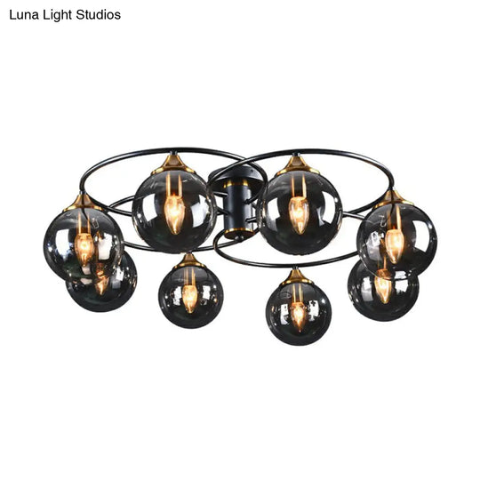 Post-Modern Glass Black Semi Flush Chandelier - Stylish Living Room Ceiling Light