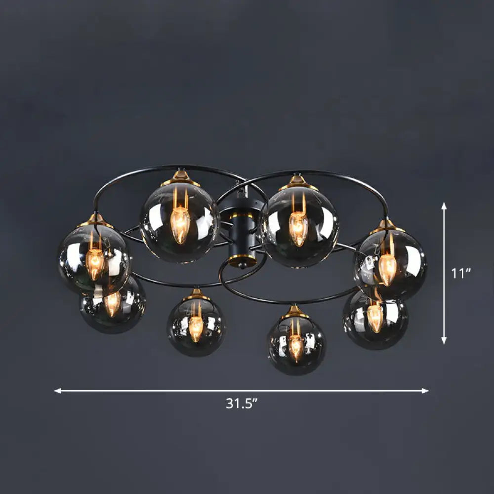 Post-Modern Glass Black Semi Flush Chandelier - Stylish Living Room Ceiling Light 8 / Smoke Gray