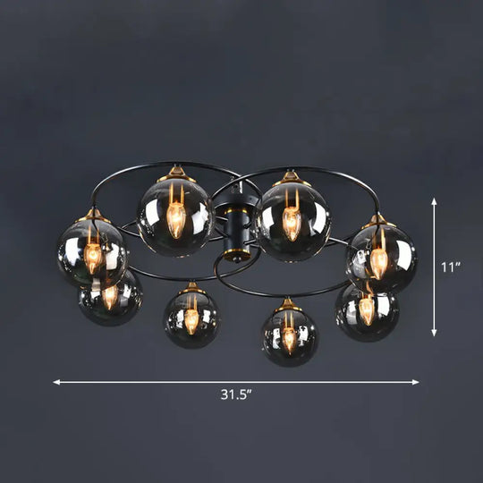 Post-Modern Glass Black Semi Flush Chandelier - Stylish Living Room Ceiling Light 8 / Smoke Gray