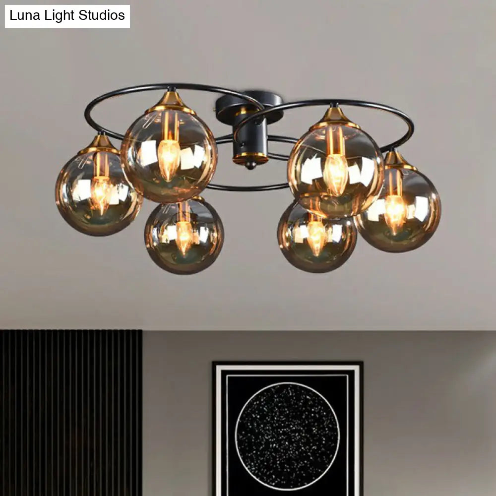 Post-Modern Glass Black Semi Flush Chandelier - Stylish Living Room Ceiling Light