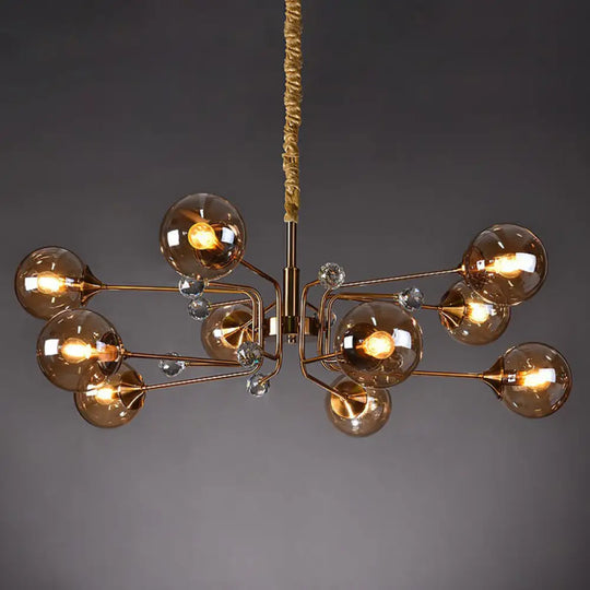 Post-Modern Glass Ceiling Light: Brass Modo Hanging Chandelier For Living Room 10 / Amber