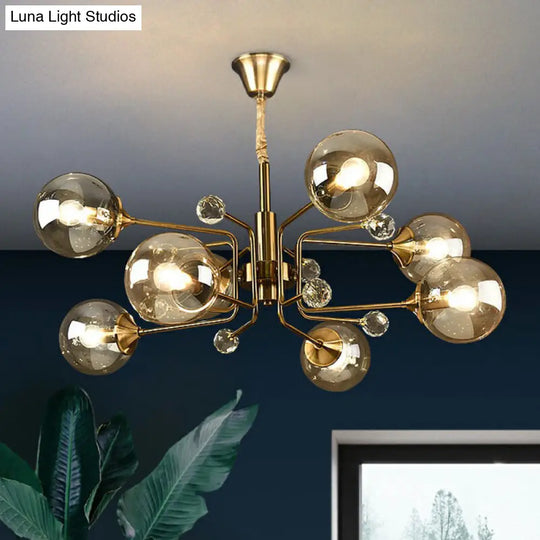 Post-Modern Glass Ceiling Chandelier For Living Room In Brass Modo Style