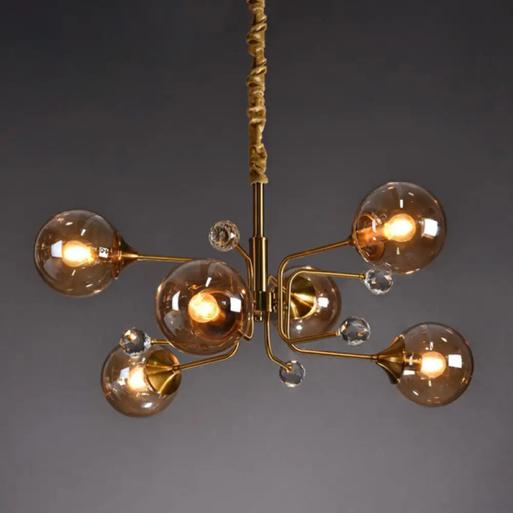 Post-Modern Glass Ceiling Light: Brass Modo Hanging Chandelier For Living Room 6 / Amber