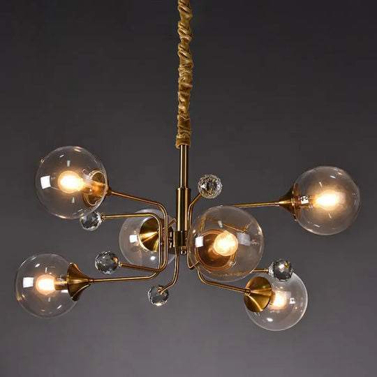 Post-Modern Glass Ceiling Light: Brass Modo Hanging Chandelier For Living Room 6 / Clear