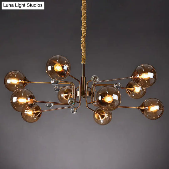 Post-Modern Glass Ceiling Chandelier For Living Room In Brass Modo Style 10 / Amber