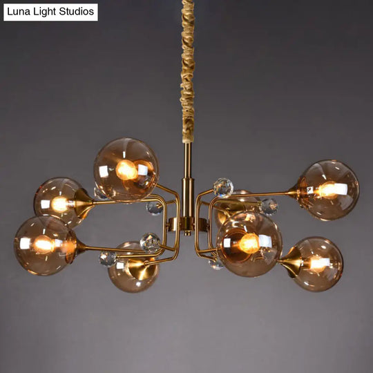 Post-Modern Glass Ceiling Chandelier For Living Room In Brass Modo Style 8 / Amber