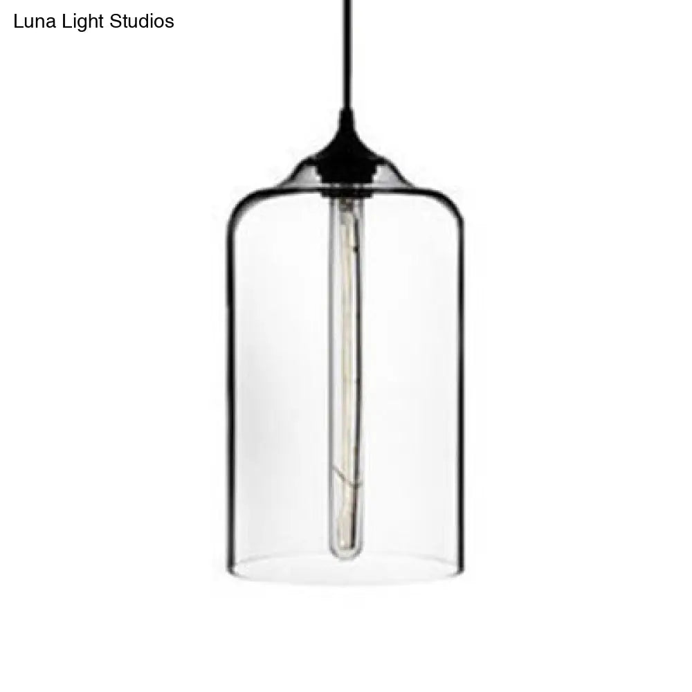 Modern Glass Cylinder Pendant Light - 1 Red/Blue/Clear Hanging Fixture Clear