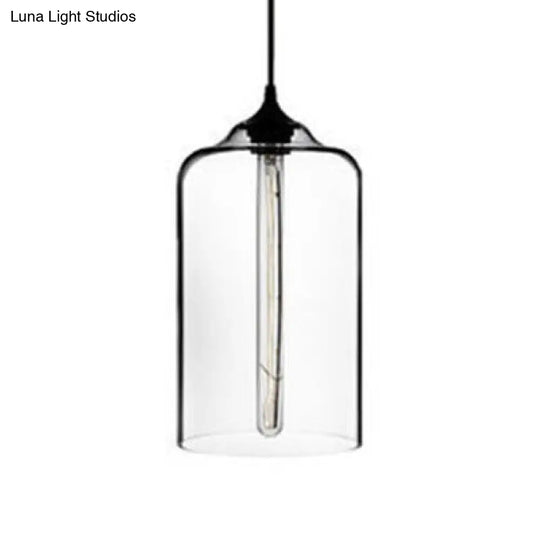 Modern Glass Cylinder Pendant Light - 1 Red/Blue/Clear Hanging Fixture Clear