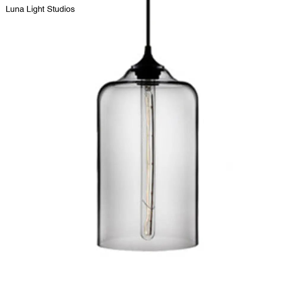 Modern Glass Cylinder Pendant Light - 1 Red/Blue/Clear Hanging Fixture Smoke Gray