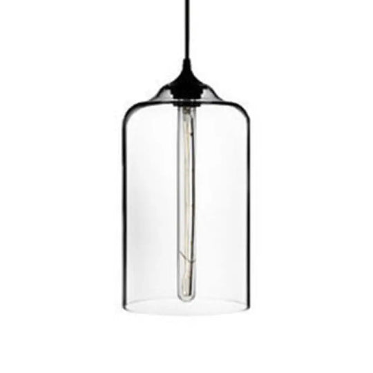 Post-Modern Glass Cylinder Pendant Light In Red/Blue/Clear With 1 Hanging Clear