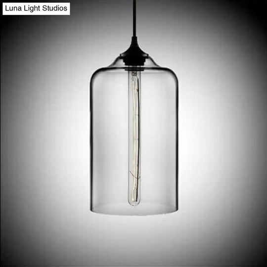 Modern Glass Cylinder Pendant Light - 1 Red/Blue/Clear Hanging Fixture