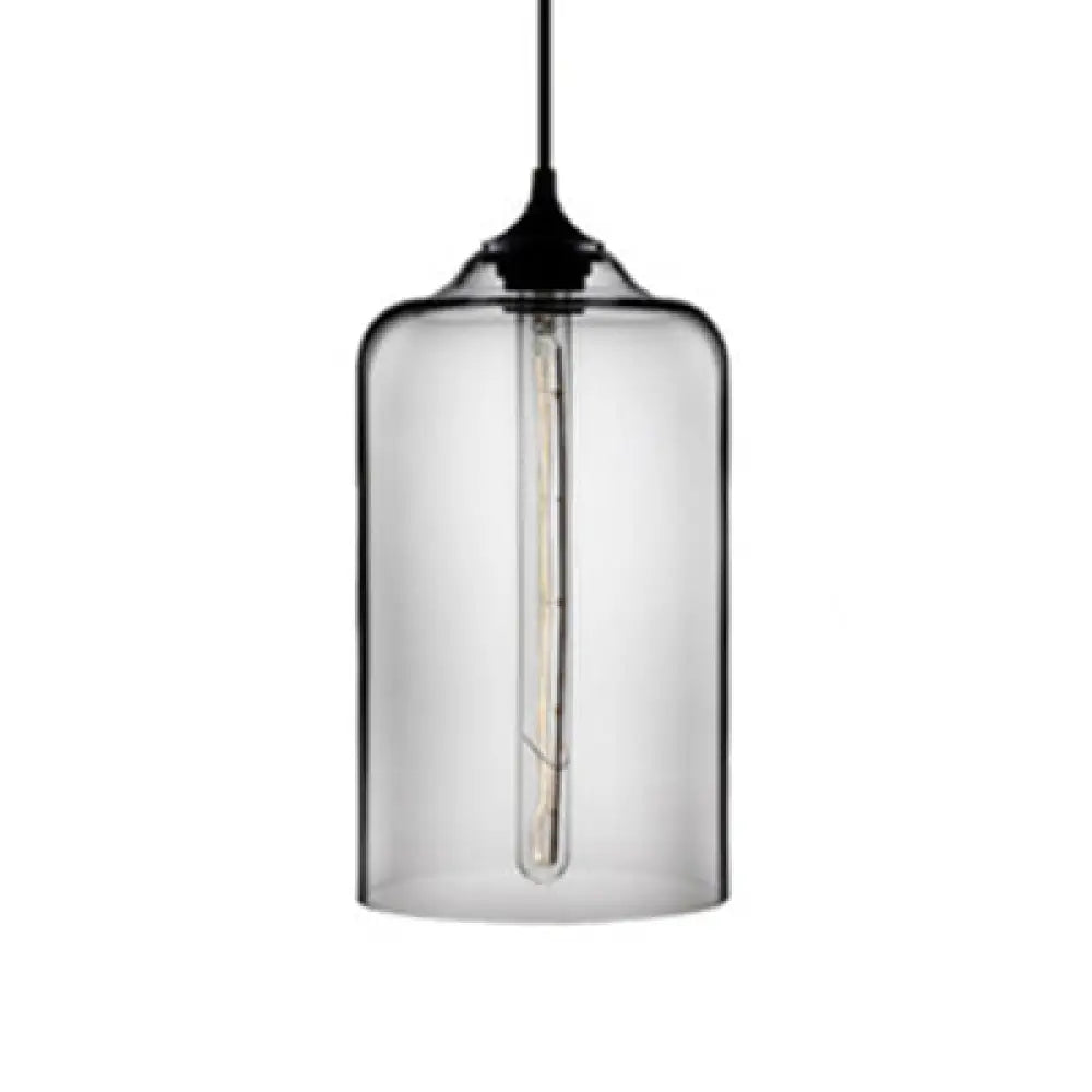 Post-Modern Glass Cylinder Pendant Light In Red/Blue/Clear With 1 Hanging Smoke Gray