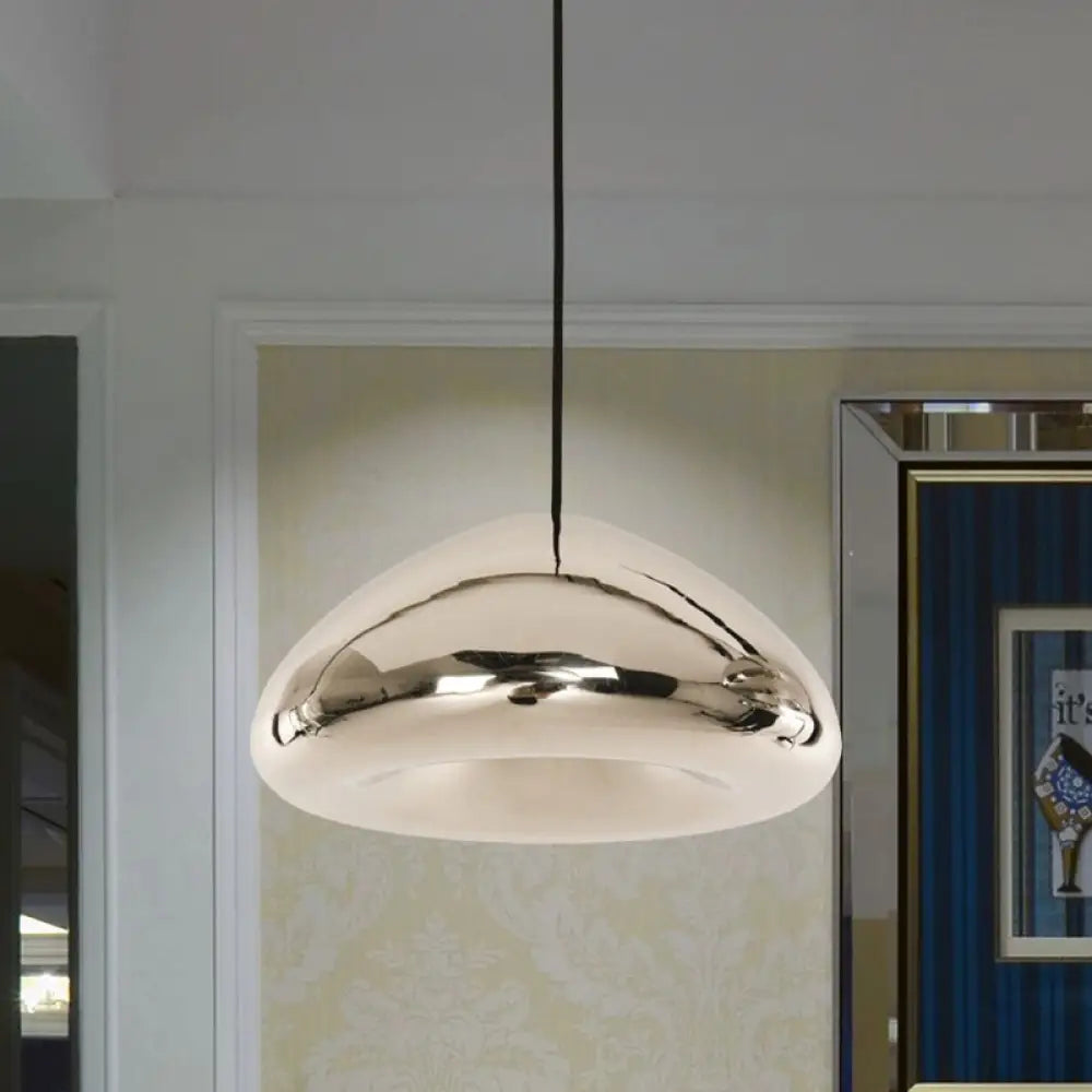 Post-Modern Glass Pendant Light - 7’/12’W Recessed Shape 1 Sliver/Gold/Rose Gold Silver / 7’