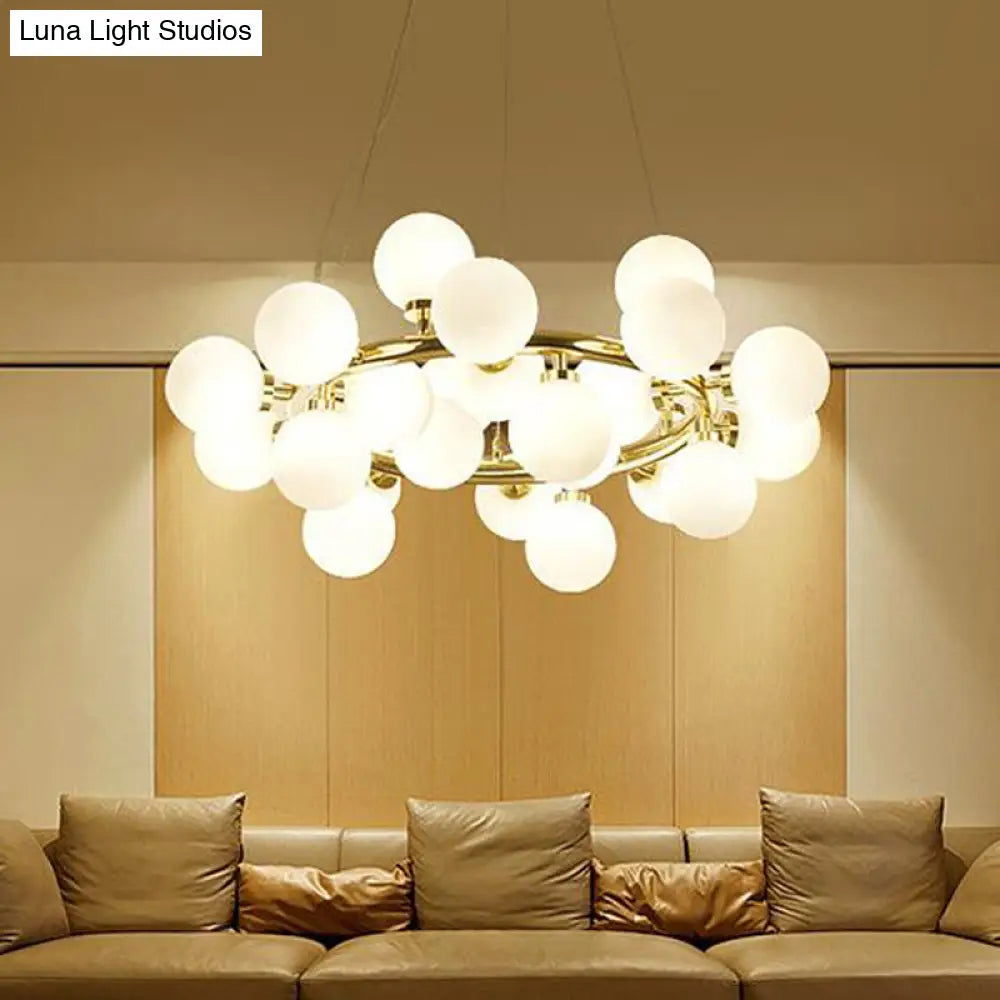 Modern Opal Glass Ball Chandelier - 25-Light Gold Hanging Pendant Lamp