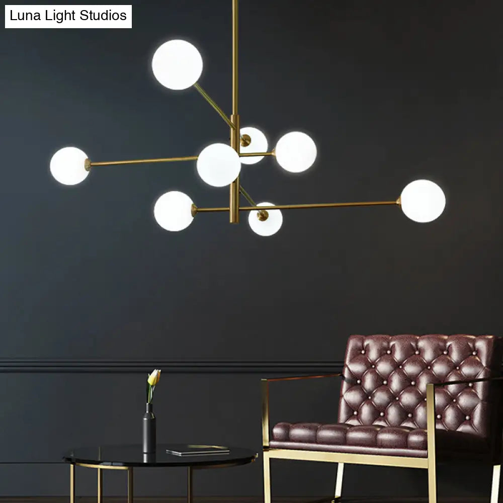 Post-Modern Gold Metal Chandelier With Glass Shades - Ideal For Living Room