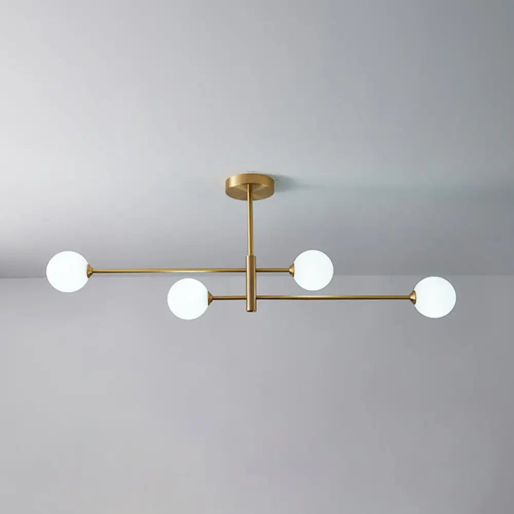 Post-Modern Gold Metal Chandelier With Glass Shades - Ideal For Living Room 4 / Cream