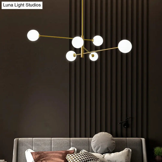 Post-Modern Gold Metal Chandelier With Glass Shades - Ideal For Living Room