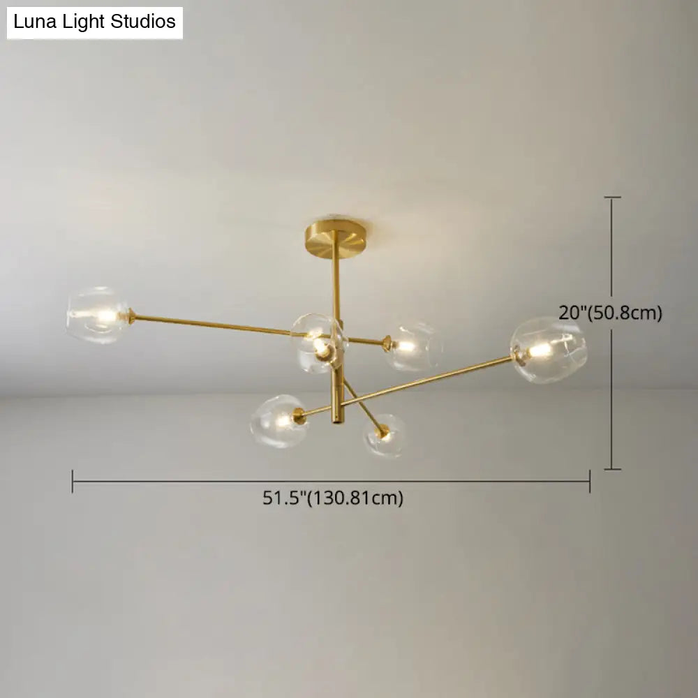 Post-Modern Gold Metal Chandelier With Glass Shades - Ideal For Living Room