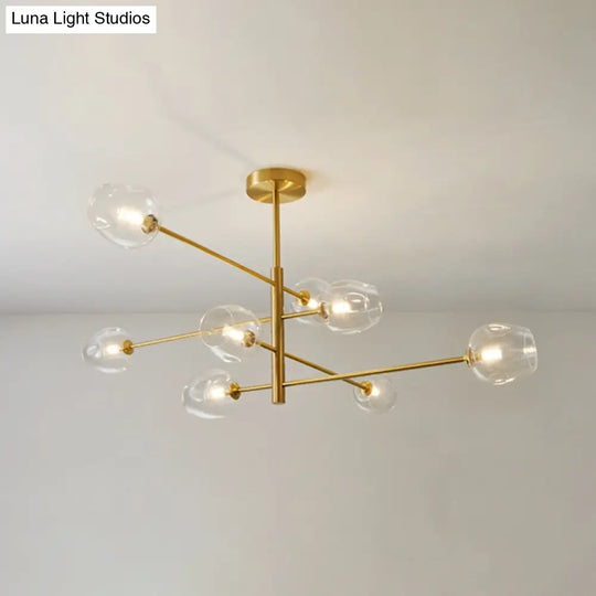 Post-Modern Gold Metal Chandelier With Glass Shades - Ideal For Living Room