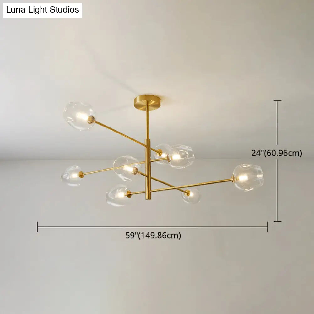 Post-Modern Gold Metal Chandelier With Glass Shades - Ideal For Living Room