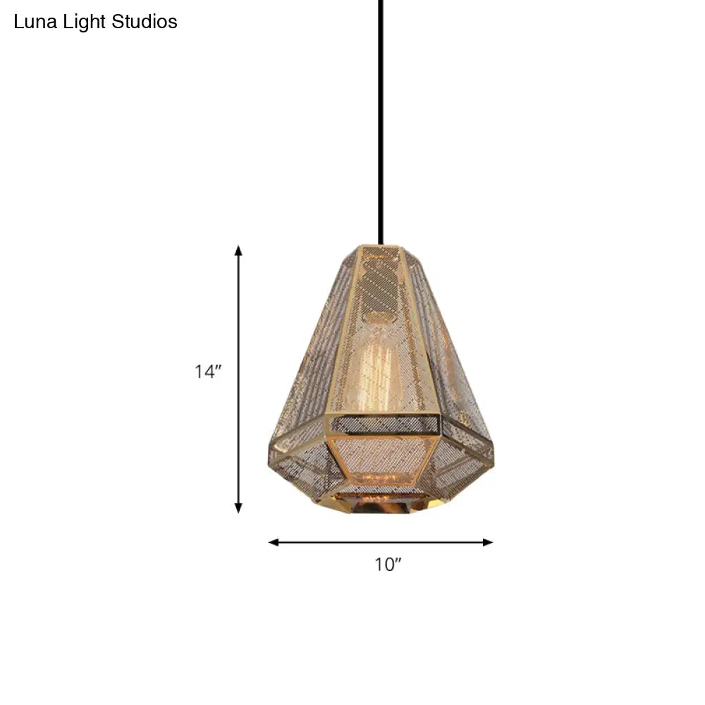 Post-Modern Gold Metal Diamond Pendant Ceiling Light - 8’/9’/10’ Wide Linear/Stout Shade