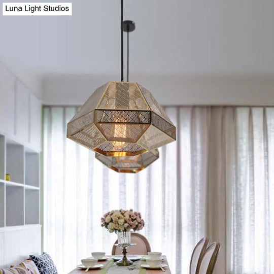 Modern Metal Diamond Pendant Ceiling Light - Gold With Linear/Stout Shade 8/9/10 Wide / 8 B