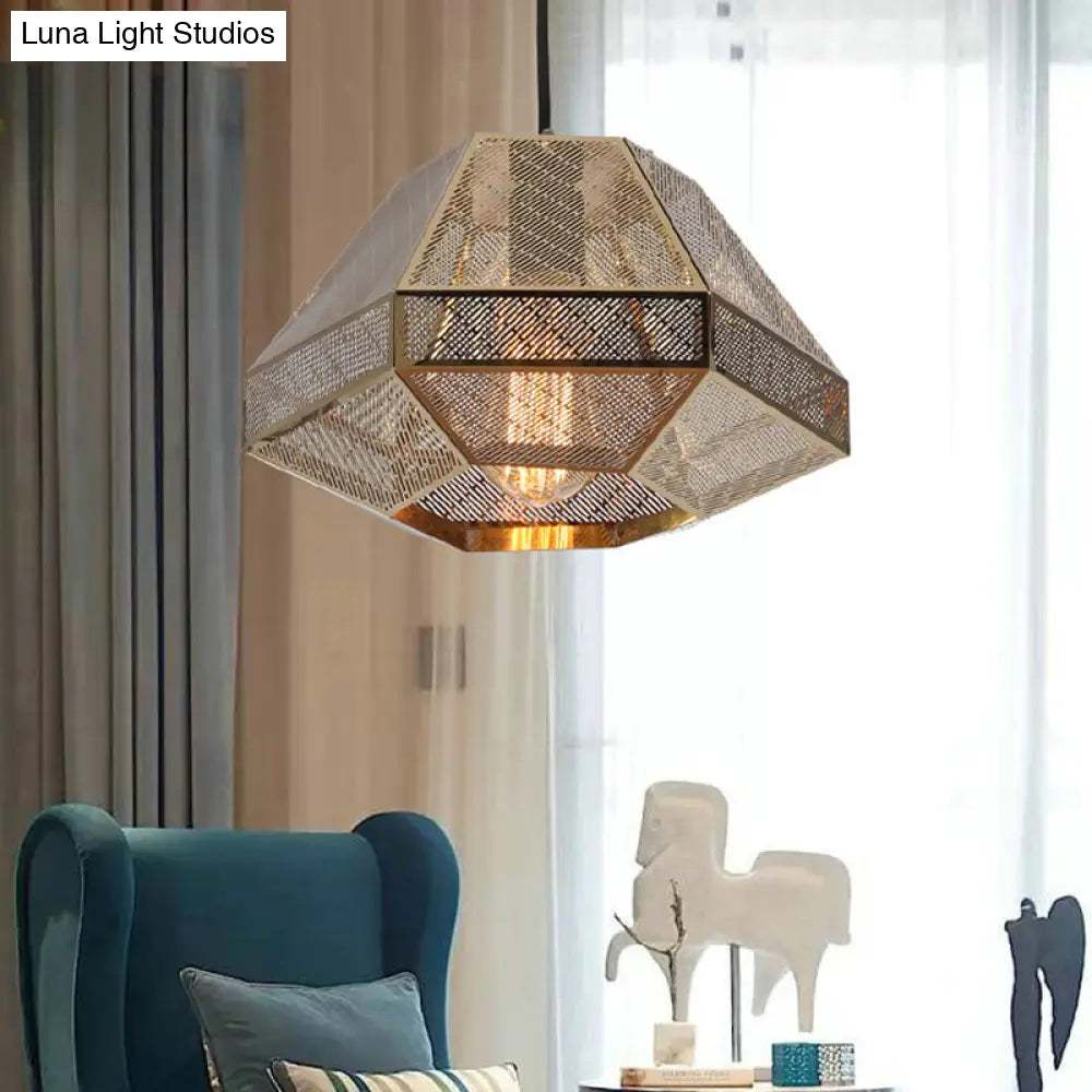 Modern Metal Diamond Pendant Ceiling Light - Gold With Linear/Stout Shade 8/9/10 Wide