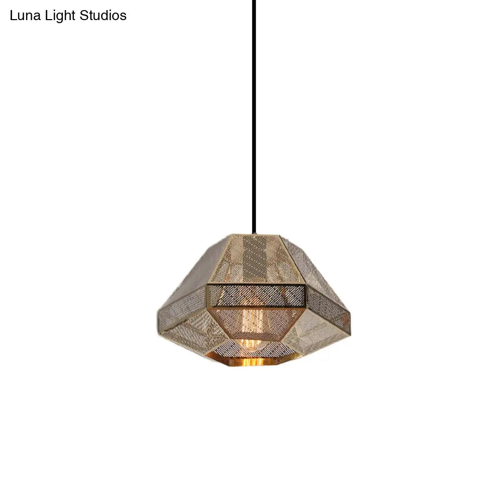 Post-Modern Gold Metal Diamond Pendant Ceiling Light - 8’/9’/10’ Wide Linear/Stout Shade