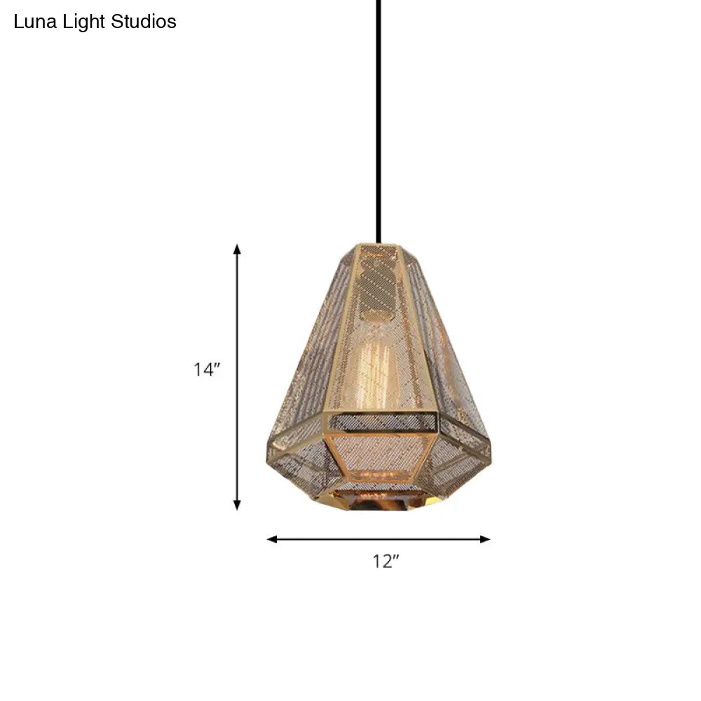 Modern Metal Diamond Pendant Ceiling Light - Gold With Linear/Stout Shade 8/9/10 Wide