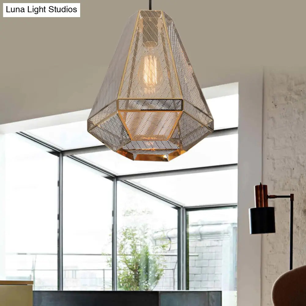 Modern Metal Diamond Pendant Ceiling Light - Gold With Linear/Stout Shade 8/9/10 Wide / 9 A