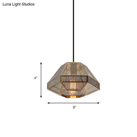 Modern Metal Diamond Pendant Ceiling Light - Gold With Linear/Stout Shade 8/9/10 Wide