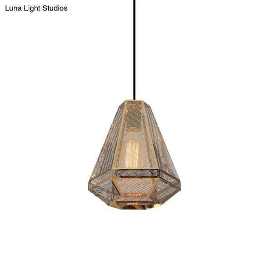 Modern Metal Diamond Pendant Ceiling Light - Gold With Linear/Stout Shade 8/9/10 Wide