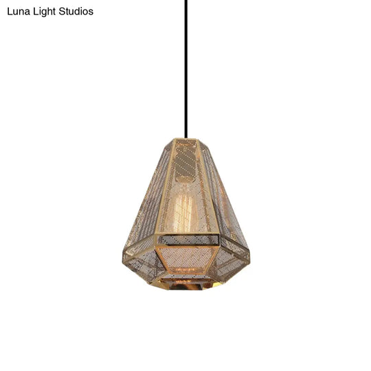 Post-Modern Gold Metal Diamond Pendant Ceiling Light - 8’/9’/10’ Wide Linear/Stout Shade