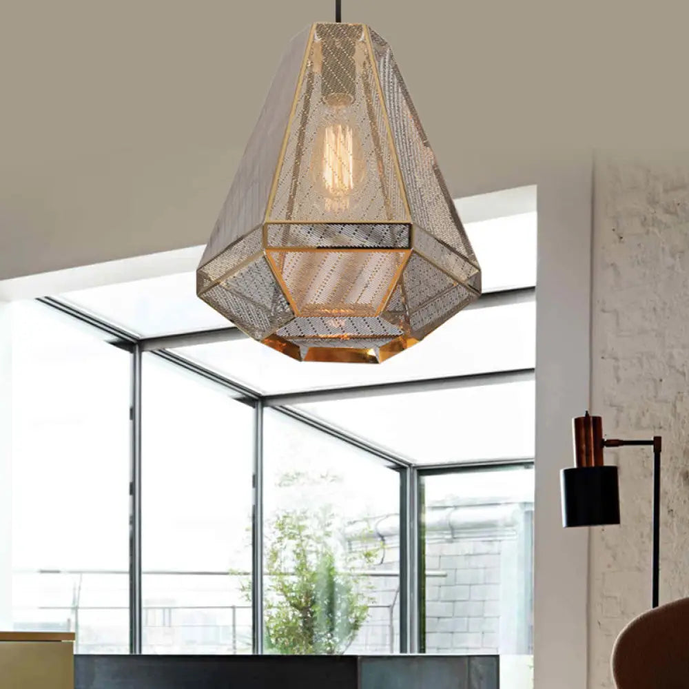 Post-Modern Gold Metal Diamond Pendant Ceiling Light - 8’/9’/10’ Wide Linear/Stout Shade / 9’ A