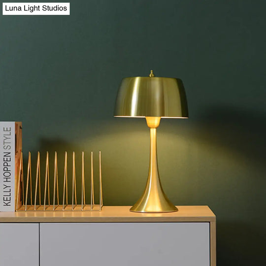 Post-Modern Gold Metal Drum Nightstand Light For Bedroom