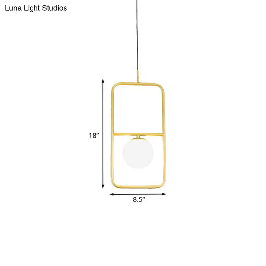 Post-Modern Gold Pendant Light: Rectangular Design Milk Glass Shade