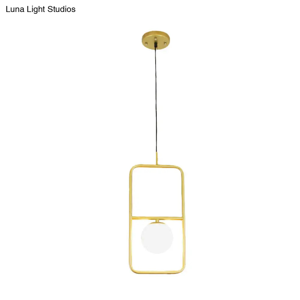 Post-Modern Gold Pendant Light With Ball Milk Glass Shade