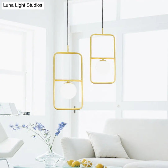 Post-Modern Gold Pendant Light With Ball Milk Glass Shade