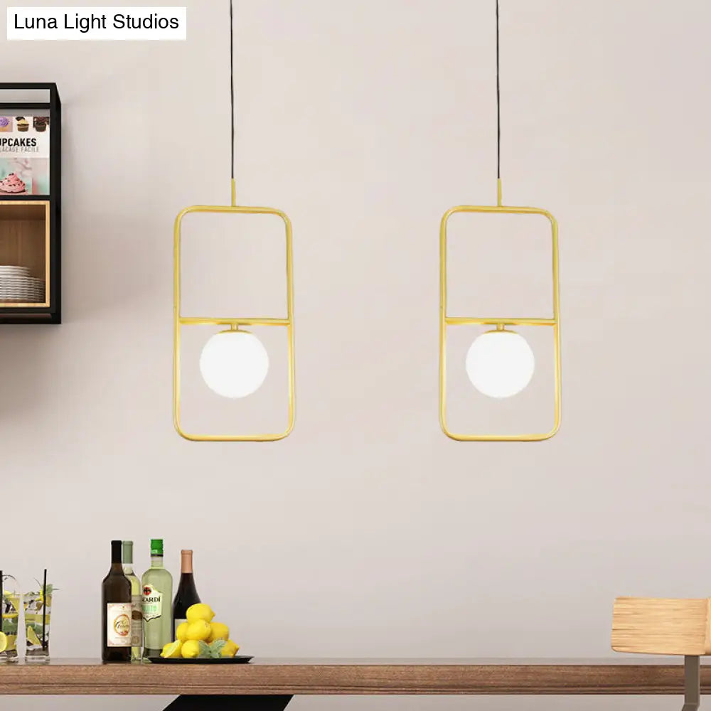 Post-Modern Gold Pendant Light: Rectangular Design Milk Glass Shade