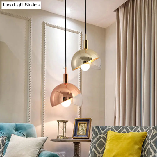 Modern Clear Glass Hanging Pendant Light With Swivel Dome Shade - Gold/Rose Gold Finish Ideal For