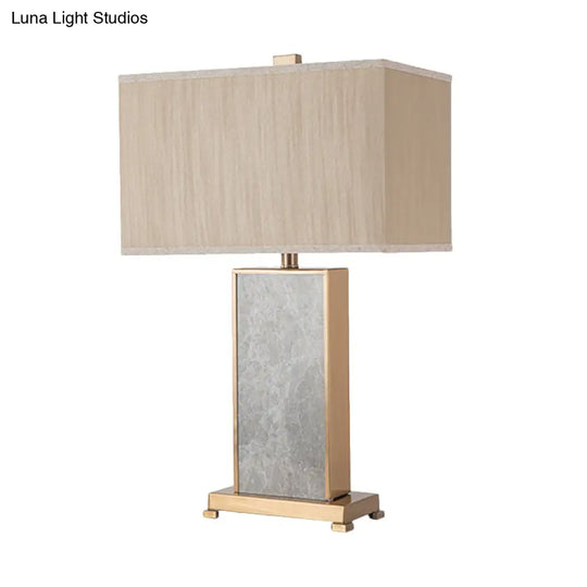 Post-Modern Grey Fabric Nightstand Lamp For Living Room - Rectangular Stone Table Lighting