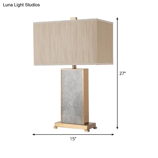 Post-Modern Grey Fabric Nightstand Lamp For Living Room - Rectangular Stone Table Lighting