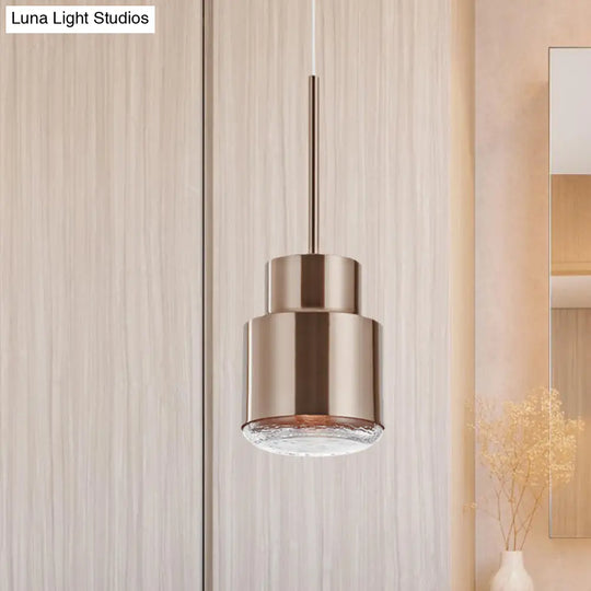 Post Modern Iron 1-Light Cylinder Pendant Ceiling Light In Gold/Bronze For Living Room