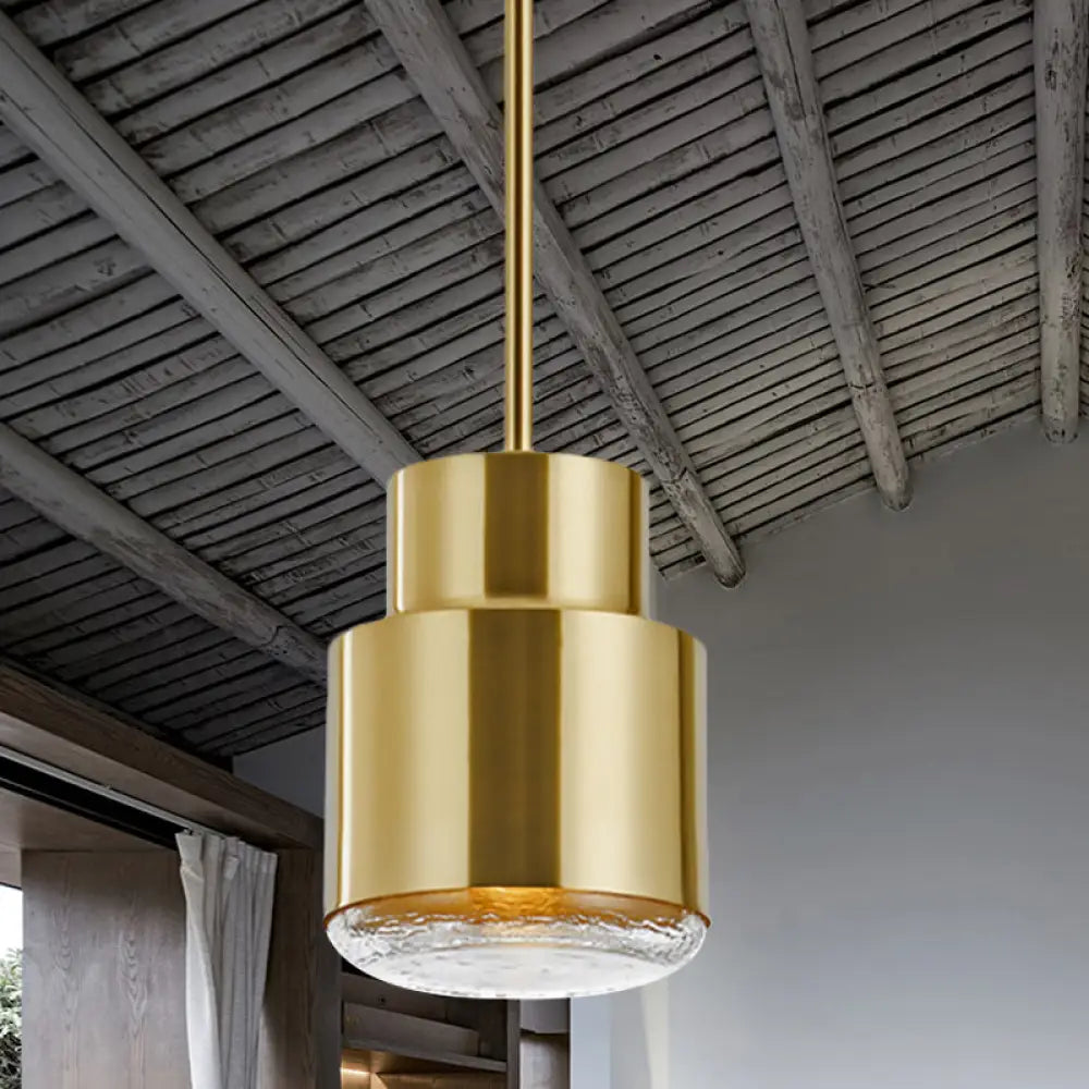 Post Modern Iron 1-Light Cylinder Pendant Ceiling Light In Gold/Bronze For Living Room Gold