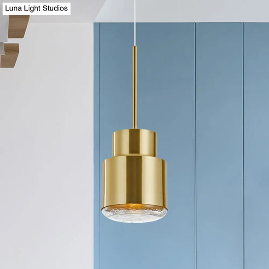 Post Modern Iron 1-Light Cylinder Pendant Ceiling Light In Gold/Bronze For Living Room