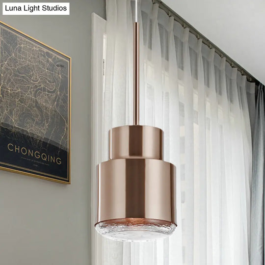 Post Modern Iron 1-Light Cylinder Pendant Ceiling Light In Gold/Bronze For Living Room