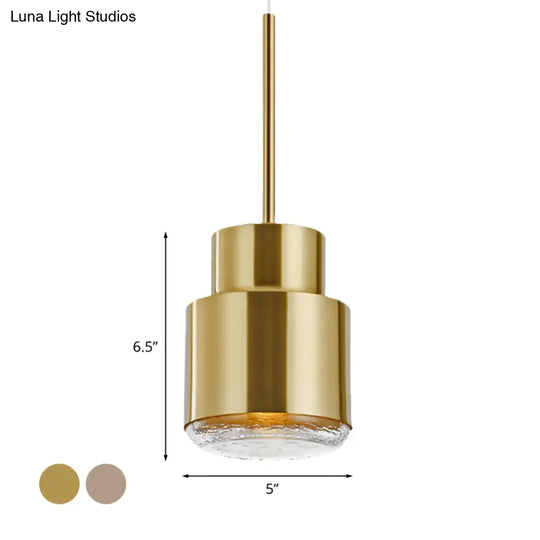 Post Modern Iron 1-Light Cylinder Pendant Ceiling Light In Gold/Bronze For Living Room