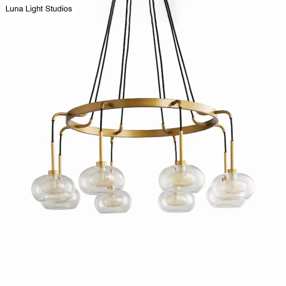 Post-Modern Island Chandelier With Clear Glass And Gold Finish - 6/8 Led Lights Canopy Options