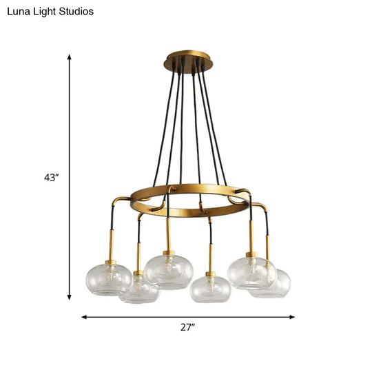 Post-Modern Island Chandelier With Clear Glass And Gold Finish - 6/8 Led Lights Canopy Options