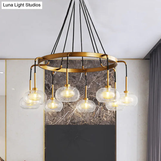 Post-Modern Island Chandelier With Clear Glass And Gold Finish - 6/8 Led Lights Canopy Options